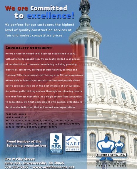 Arnold & Sons Commercial Print Ad Targeting Government Agencies Creative Design Services by Designs In Motion, Inc.