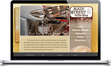 Web Development By Designs In Motion, Inc. | Client | Main Street Coffee Shop, Duluth, GA