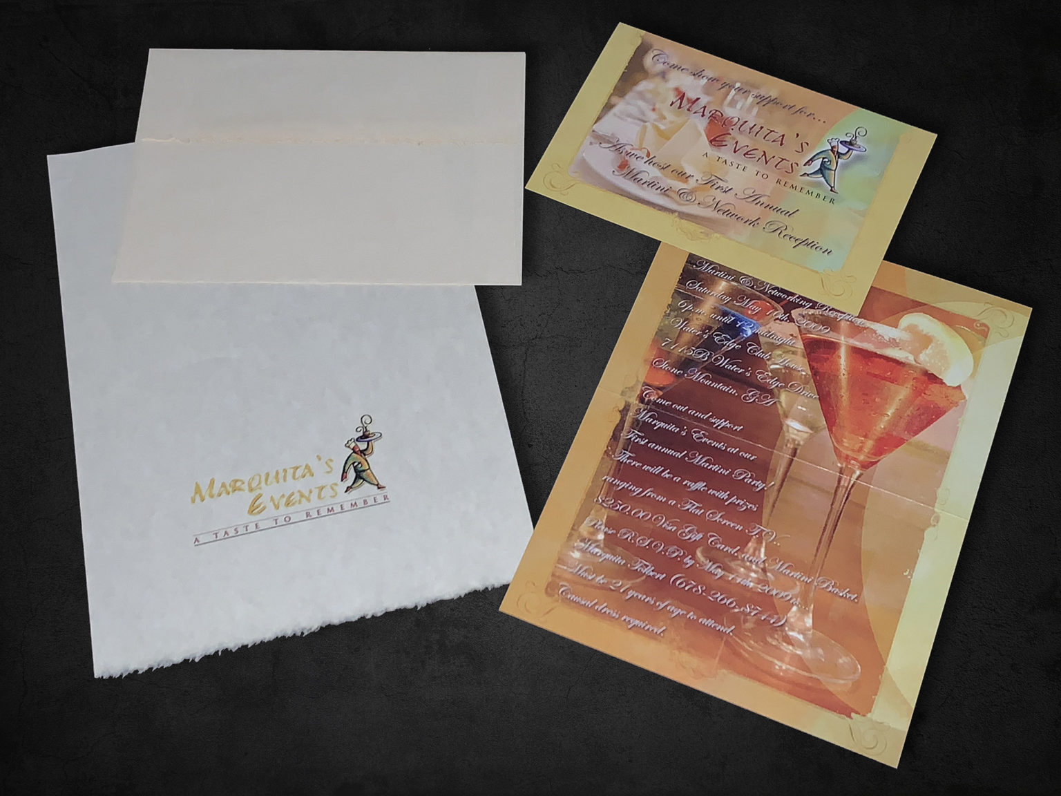 Marquita's Events - Brand Identity, Event Invitation • Designed by: Designs In Motion, Inc.